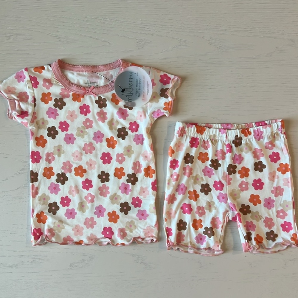 Milkberry Toddler Girl Bamboo Short Pajama Set Pink Retro Floral 3T